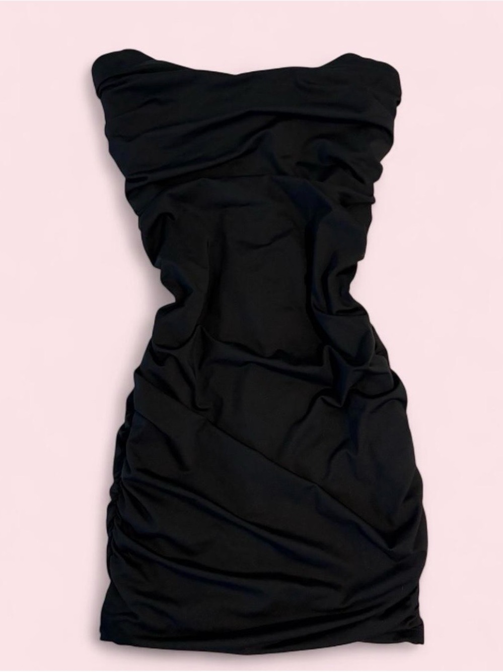 Oh Polly Strapless Black Ruched Mini Dress